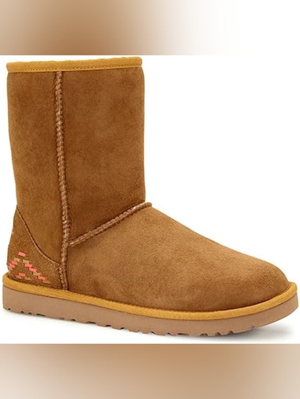 UGG Australia Womens Classic Short Rustic Weave Boot Chestnut Size 7
